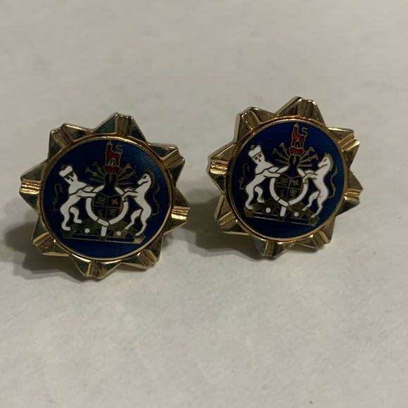 Vintage 1950’s Royal Crest Lion White Horse enamel Cosmic Wedding Cufflinks - Picture 3 of 7